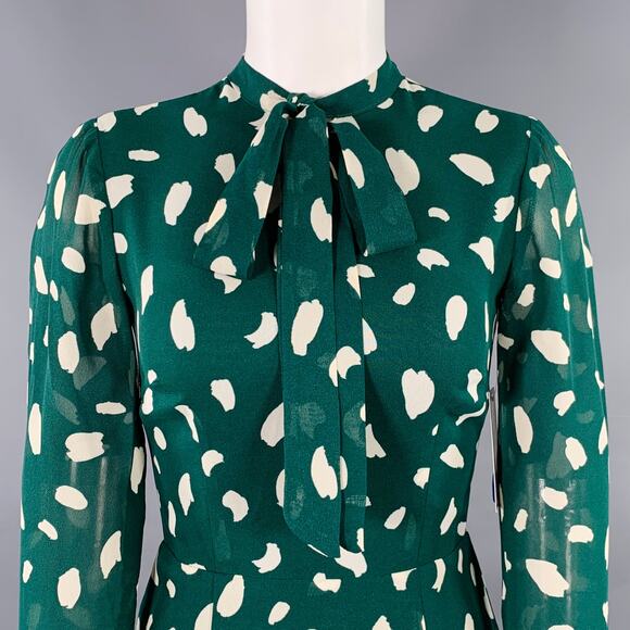 REFORMATION Size 0 Green White Viscose Abstract A-Line Dress - Picture 2 of 6